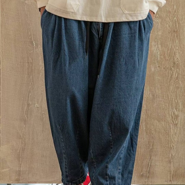 錐形抽繩九分牛仔褲