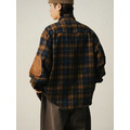 毛呢格紋補丁襯衫外套_2