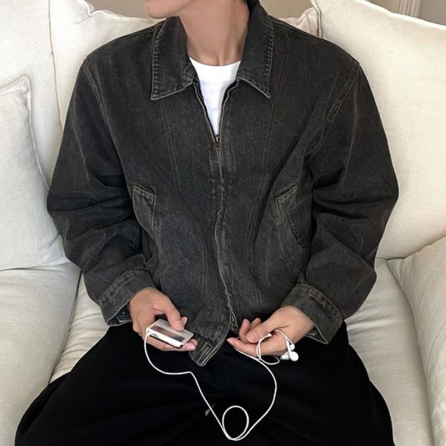 水洗牛仔拉鍊外套