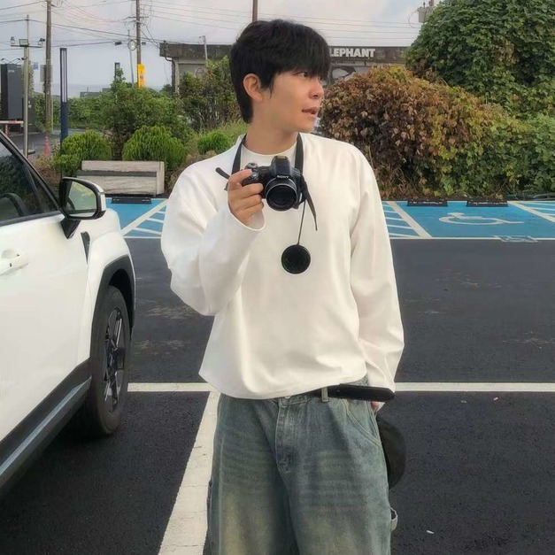 落肩短版長袖基本Tee