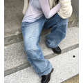 多切線拼接直筒牛仔褲_4