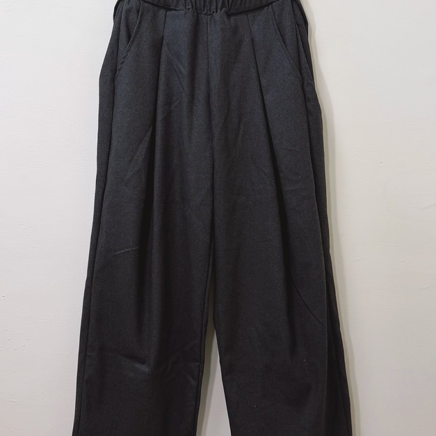 毛呢抓褶寬版長褲