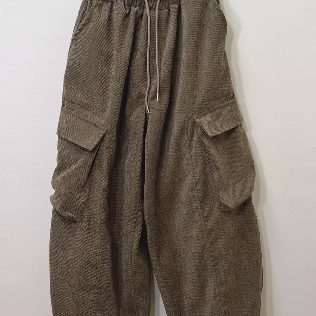 絨布寬版口袋抽繩休閒褲