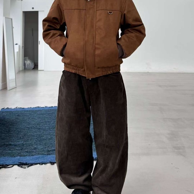 後腰扣帶燈芯絨寬褲