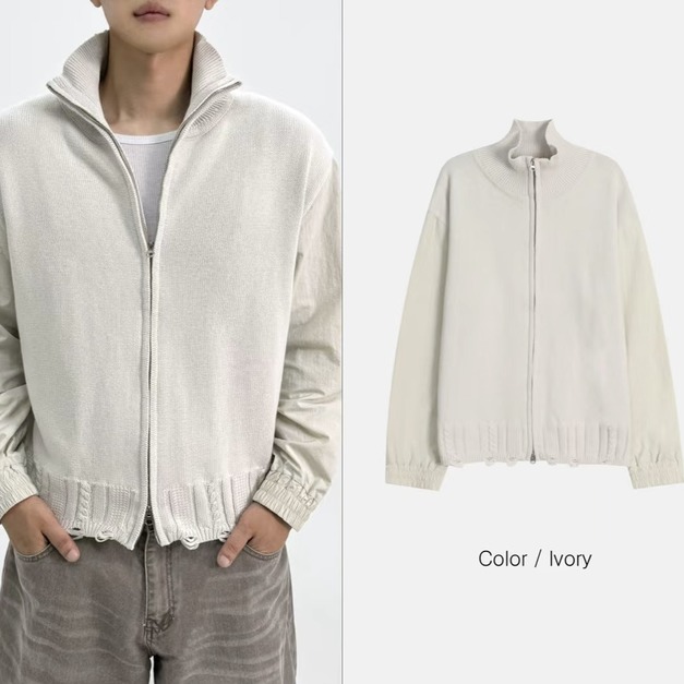 拼接針織立領外套