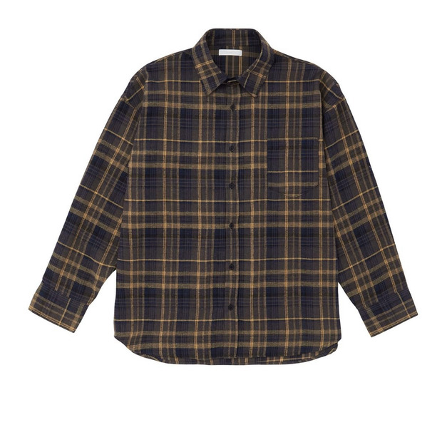 軟質格紋長袖襯衫