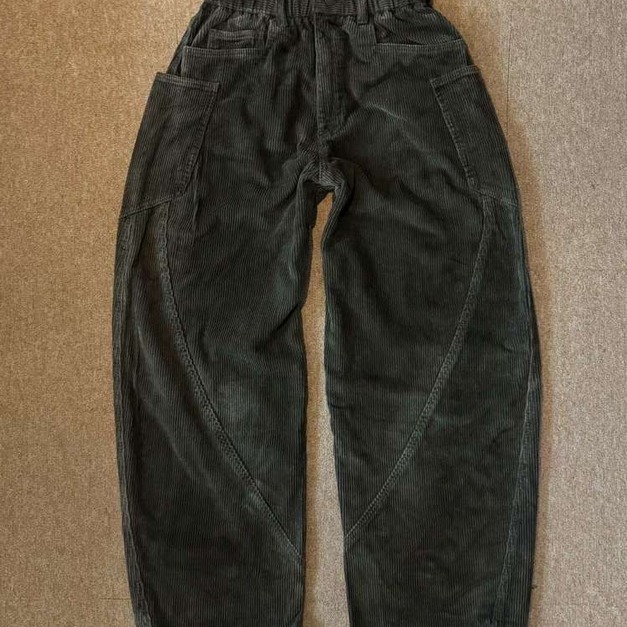 燈芯絨立體剪裁寬褲