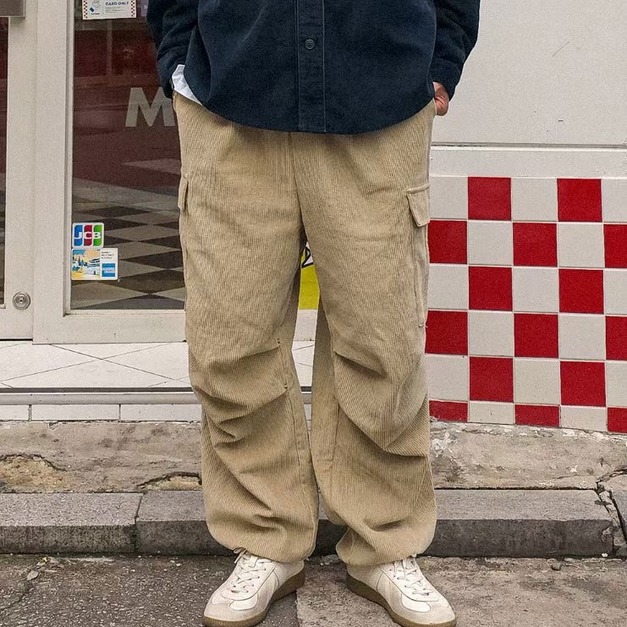 燈芯絨工裝抽繩長褲