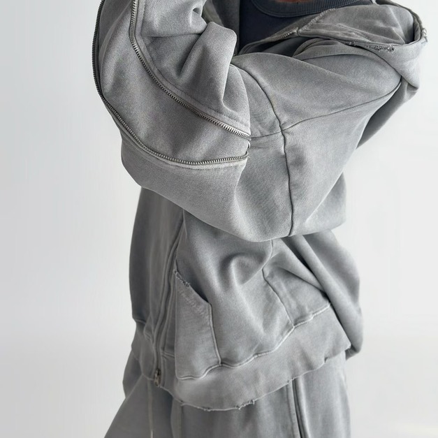 拉鍊袖廓形連帽外套