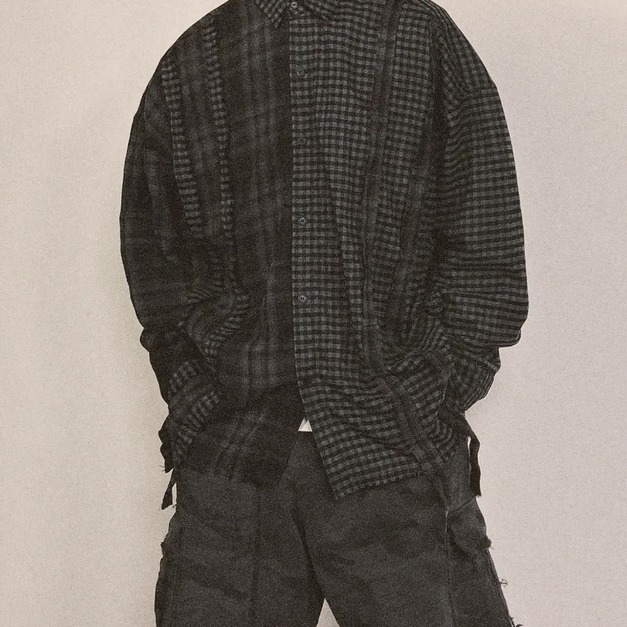 解構拼貼不對稱格子襯衫