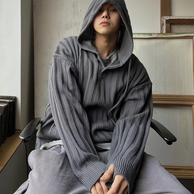 華夫格連帽針織衫