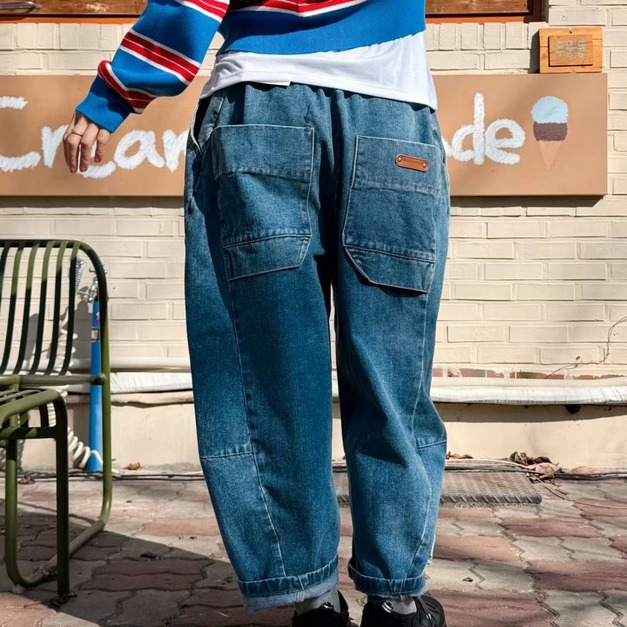 側縫弧線廓形單寧褲