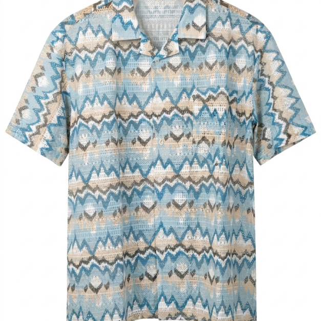 幾何圖騰古巴領短袖襯衫