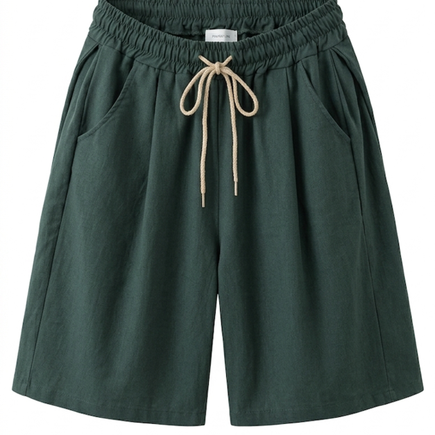 麻繩抽繩亞麻棉短褲