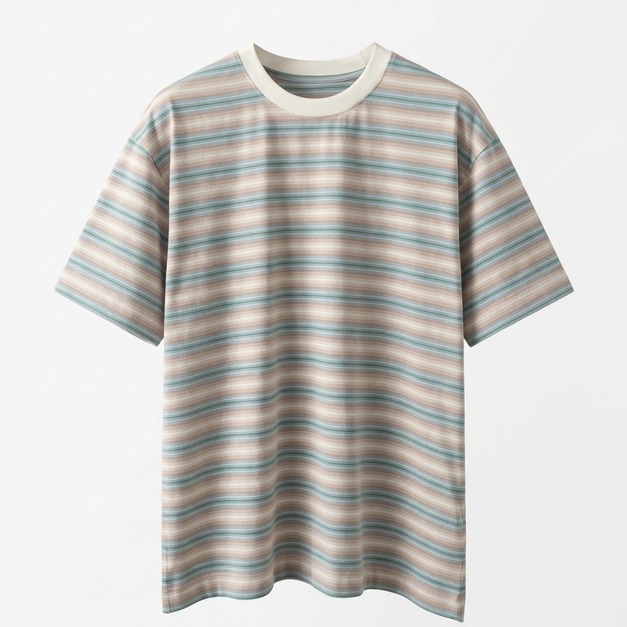 細條紋漸層圓領短袖上衣