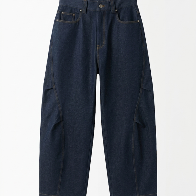 硬挺廓形原色丹寧褲