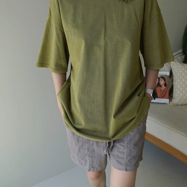 水洗仿舊寬鬆短袖上衣