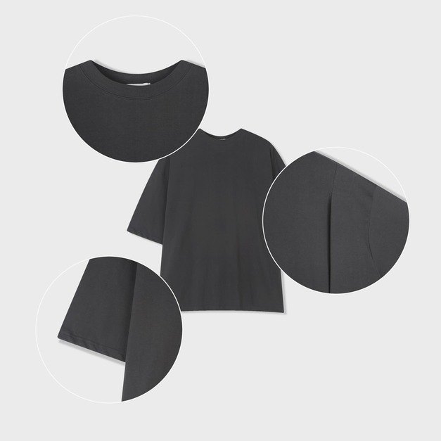 圓領寬鬆落肩後打褶短袖上衣