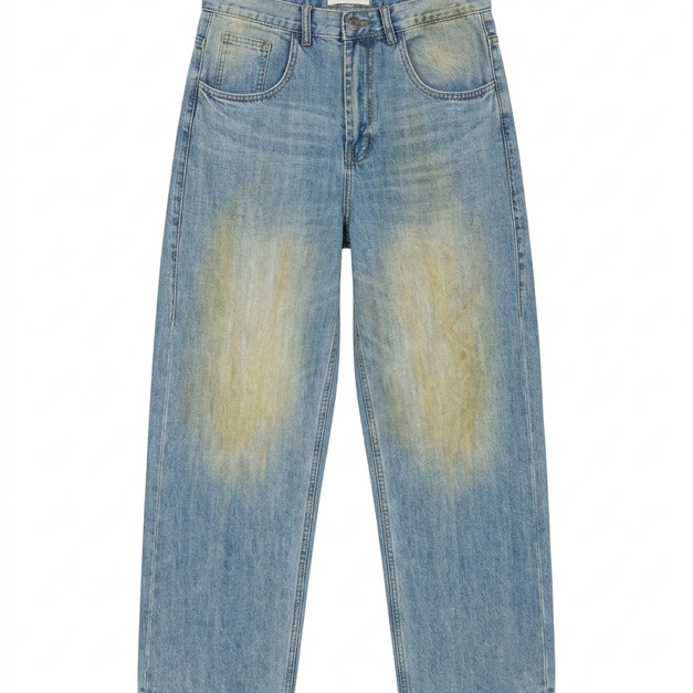 復古水洗刷舊丹寧長褲