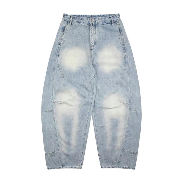 復古刷色廓形牛仔長褲