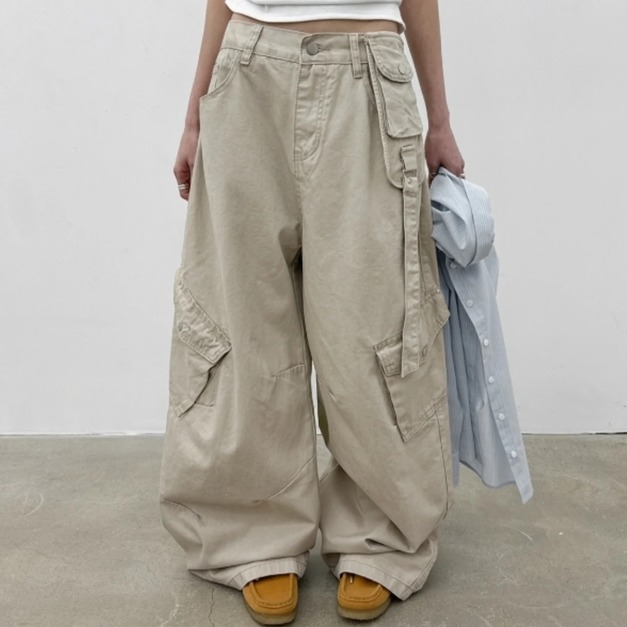 腰間小口袋設計直筒工作褲