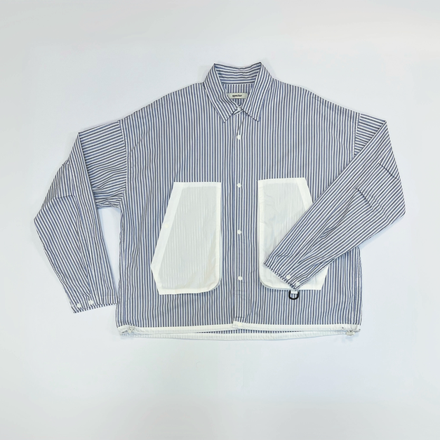 條紋拼接口袋長袖襯衫