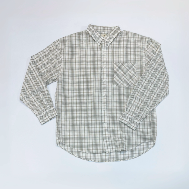 格紋休閒泡泡紗長袖襯衫