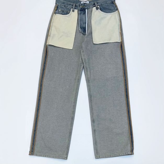 外翻口袋直筒牛仔長褲