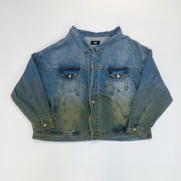 寬版落肩雙刷色丹寧外套