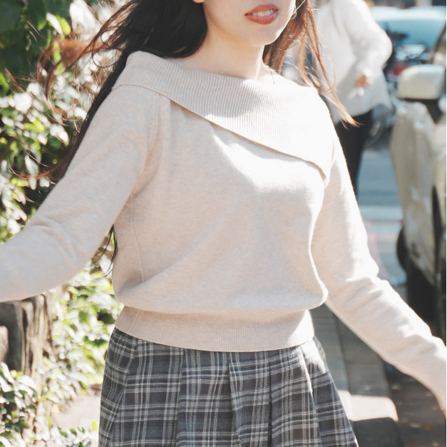 一字領針織衫（4色）