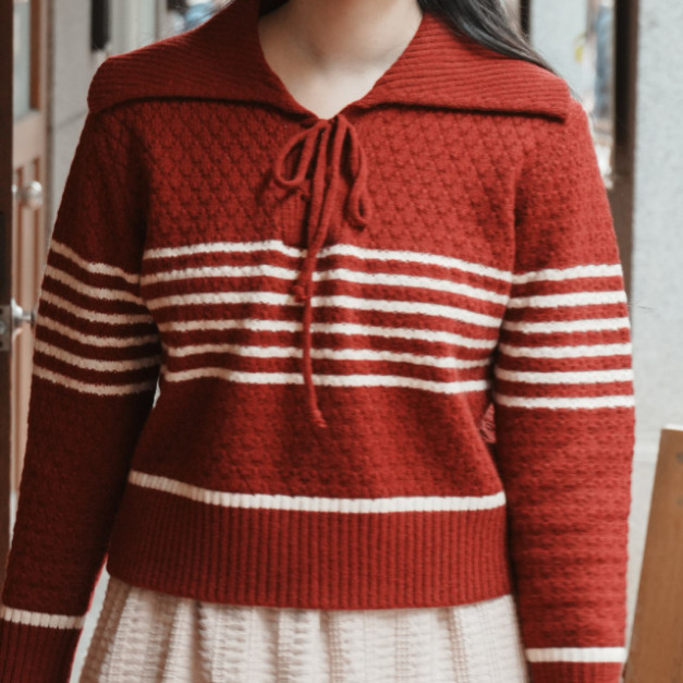 蘋蘋安安－翻領條紋毛衣（2色）