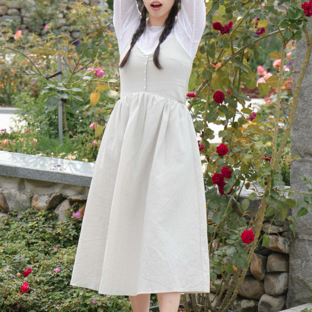 前釦吊帶洋裝（2色）