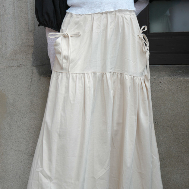 蝴蝶結抽繩口袋長裙（2色）