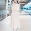 削肩澎澎背心+素面長裙－兩件式（3色）_1