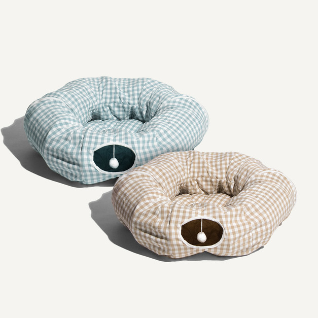 格紋圓形貓隧道