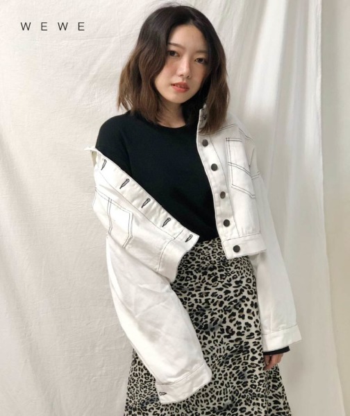 白色短版牛仔外套