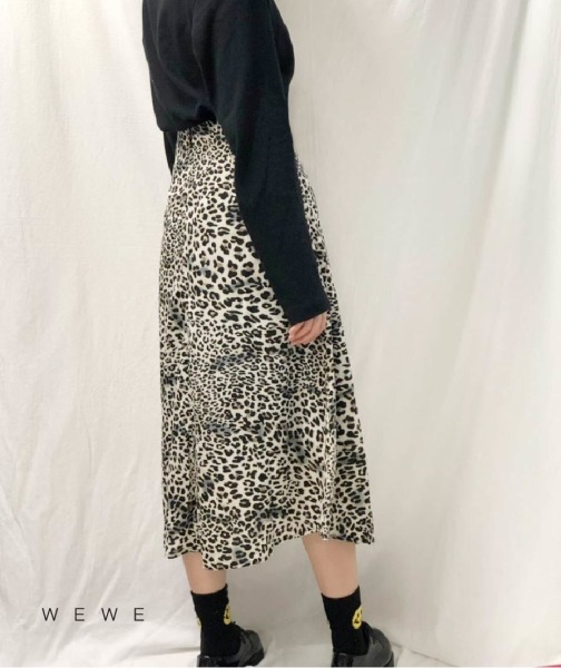 豹紋高腰長裙