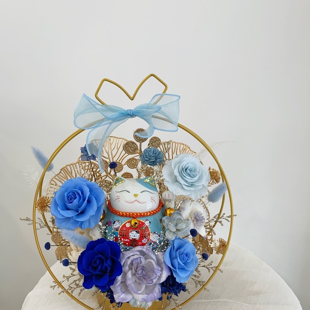 招財貓金屬圓形花禮<可代寫賀卡>