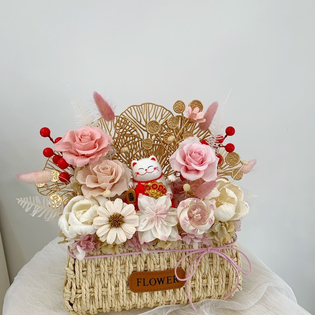 招財貓花籃<可代寫賀卡>