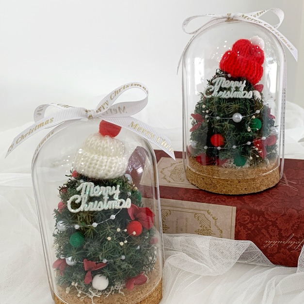 迷你聖誕樹玻璃罩 白帽子<可代寫賀卡>