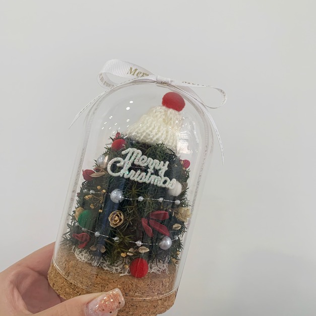 迷你聖誕樹玻璃罩 白帽子<可代寫賀卡>