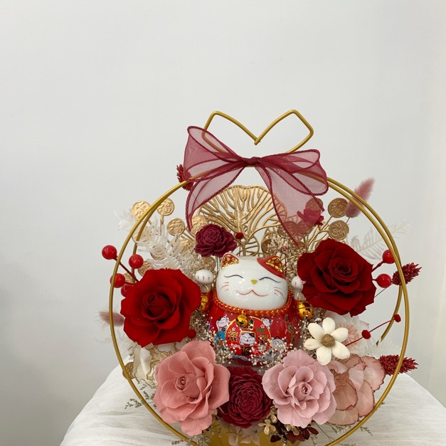 【三民現貨】招財貓金屬圓形花禮