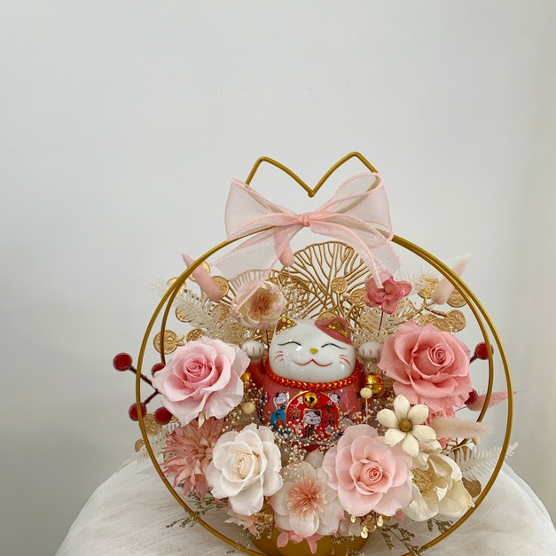 【北屯現貨】招財貓金屬圓形花禮