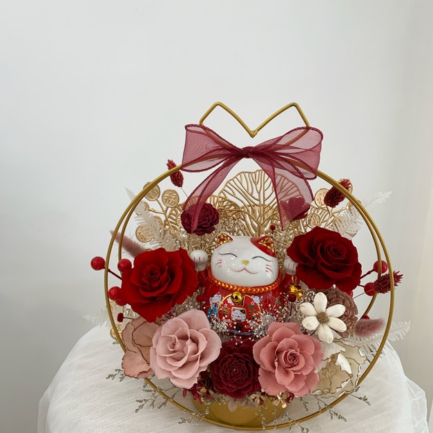 【潭子現貨】招財貓金屬圓形花禮