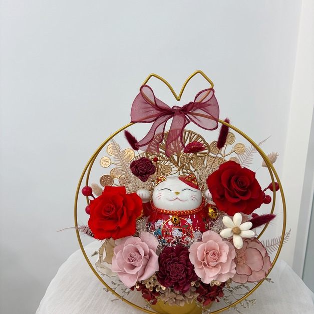 【北屯現貨】招財貓金屬圓形花禮