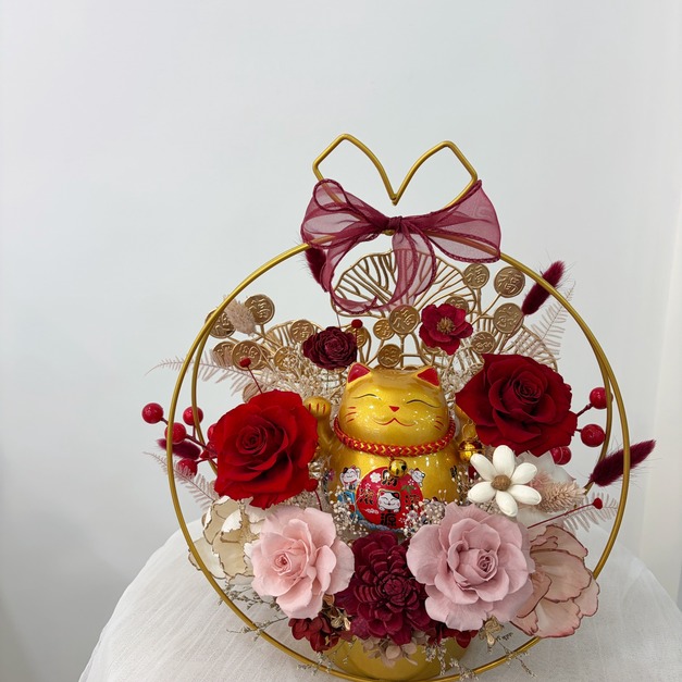 【潭子現貨】招財貓金屬圓形花禮