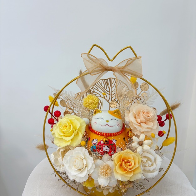 【北屯現貨】招財貓金屬圓形花禮