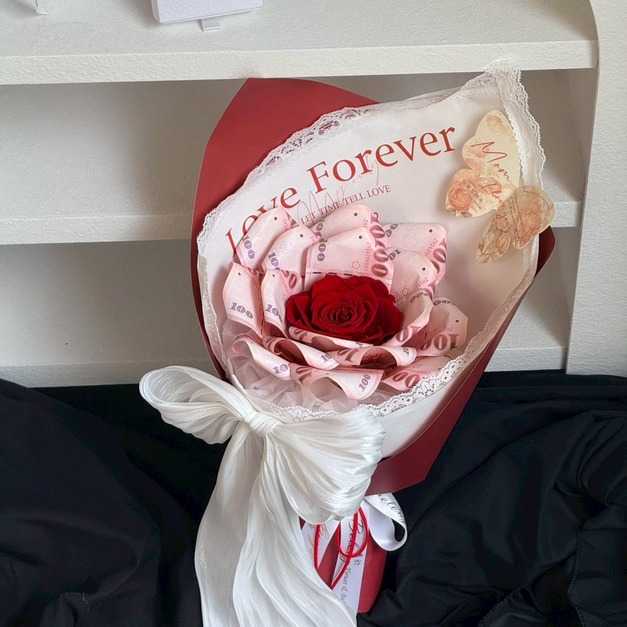 【北屯現貨】歲月紅妝鈔票花束-紅