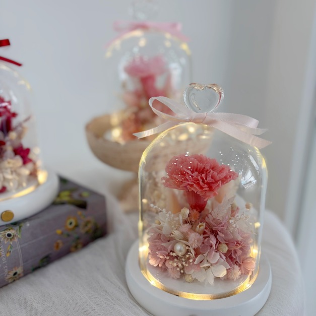 【三民現貨】康乃馨玻璃罩 深粉