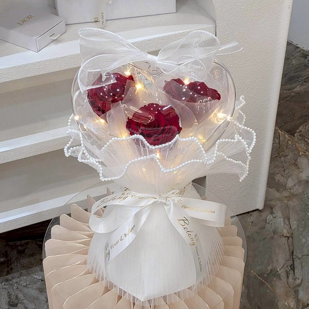 【北屯現貨】愛心波波球永生花束